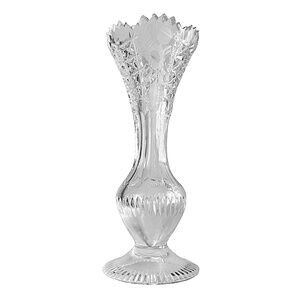 Vintage Clear Cut Etched Crystal Bud Flower Vase 8.5” Footed Floral Diamond Cut